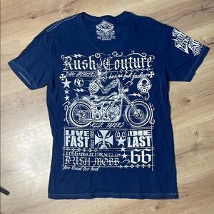 Rush Couture Blue Graphic T-Shirt.‎ Size Large. Excellent Condition!
